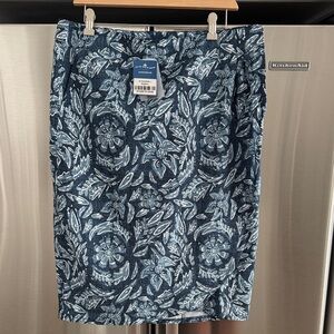 Ripskirt Large NEW Rustica Denim Blue Skirt Midi Floral Hawaiian Tropical